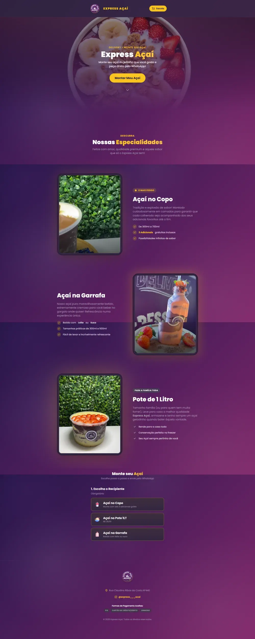 Site criado para Express Açaí — Delivery de açaí