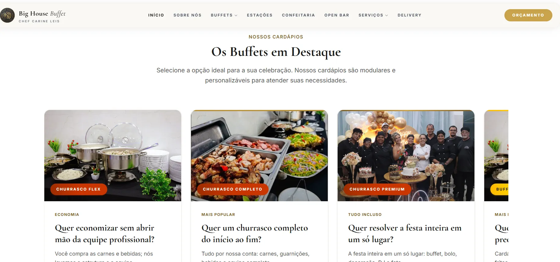 Projeto Big House Buffet — Site institucional completo para buffet de eventos — cardápios, estações e orçamento direto pelo WhatsApp.