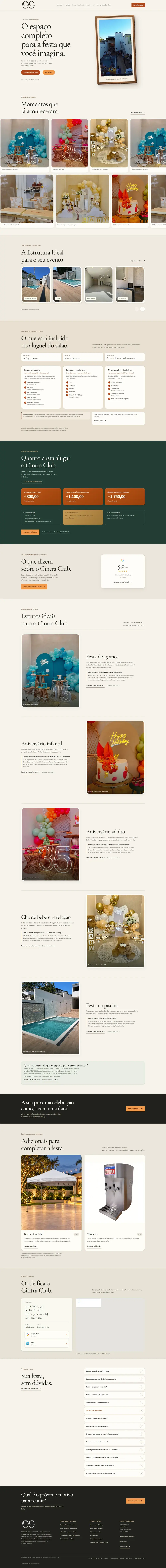 Site criado para Cintra Club — Espaço para festas, exibido do topo ao rodapé