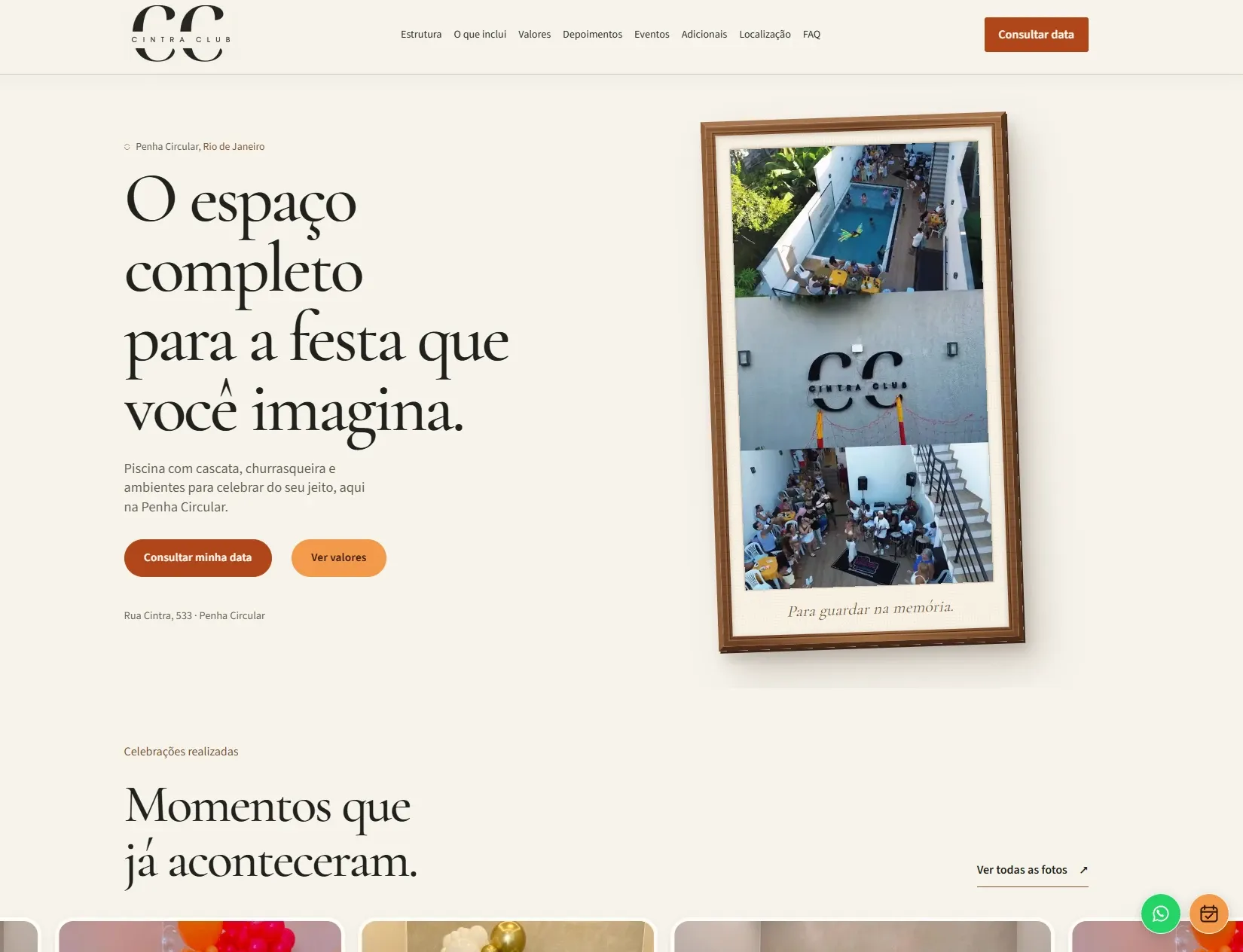 Site criado para Cintra Club — Espaço para festas