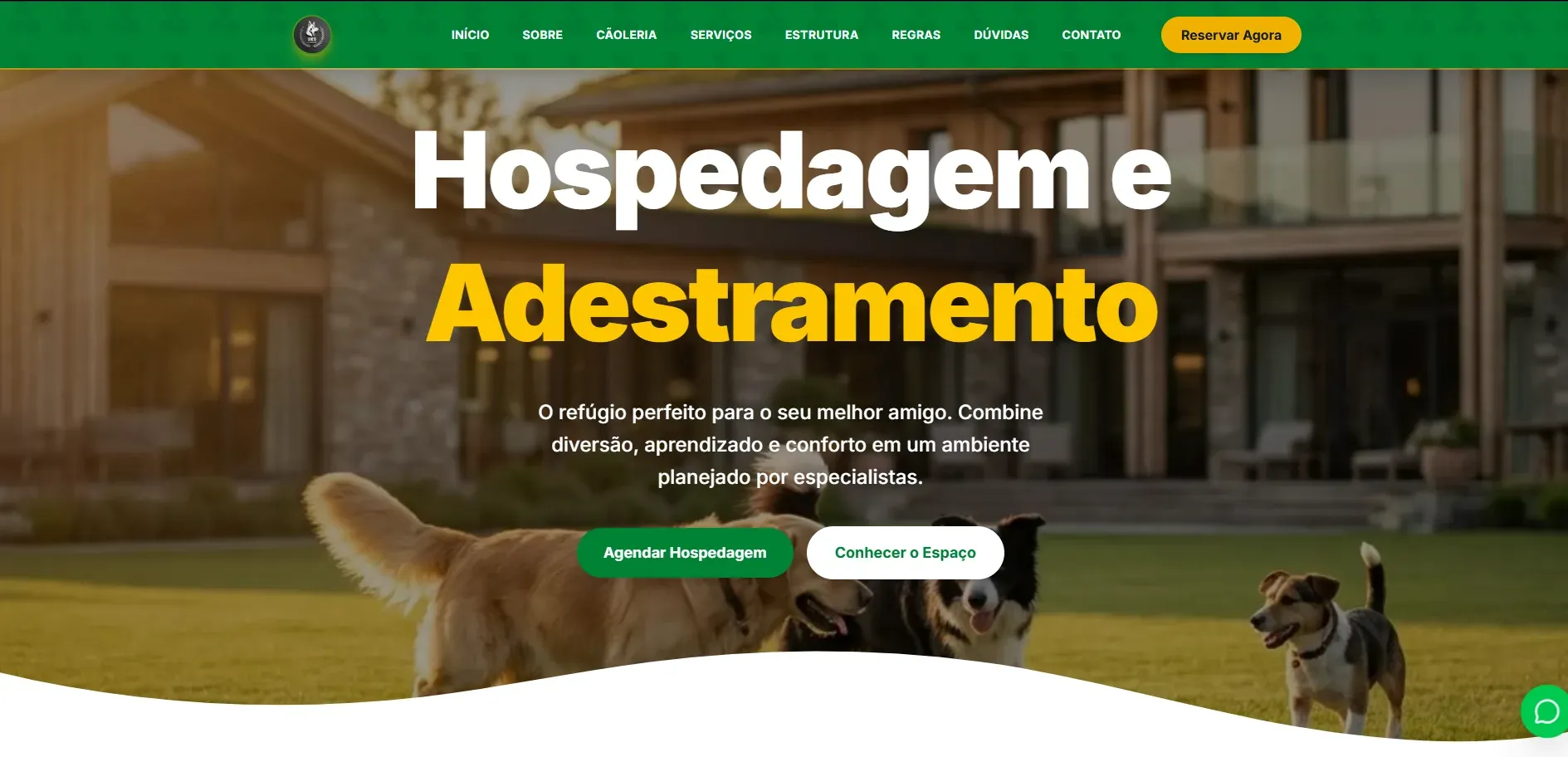 Projeto Hotel Pet RK9 — Site profissional para hotel de pets com sistema de agendamento direto pelo WhatsApp.