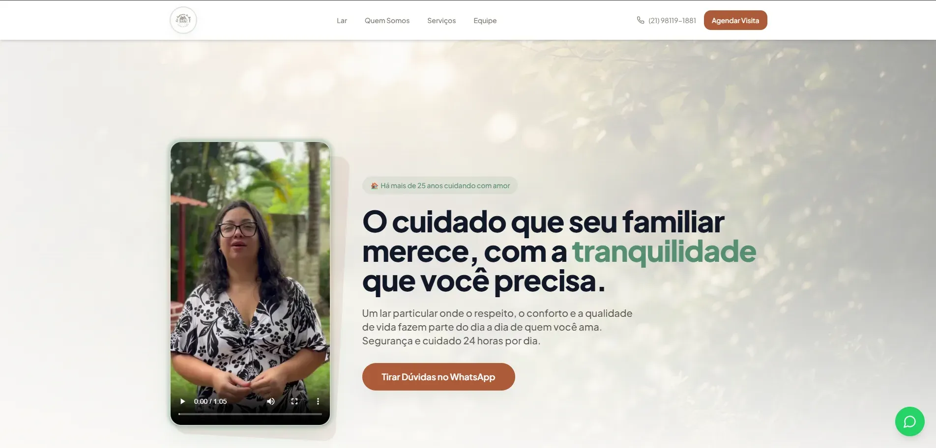 Projeto Esperança do Idoso — Site institucional completo para casa de repouso — profissional e acolhedor.