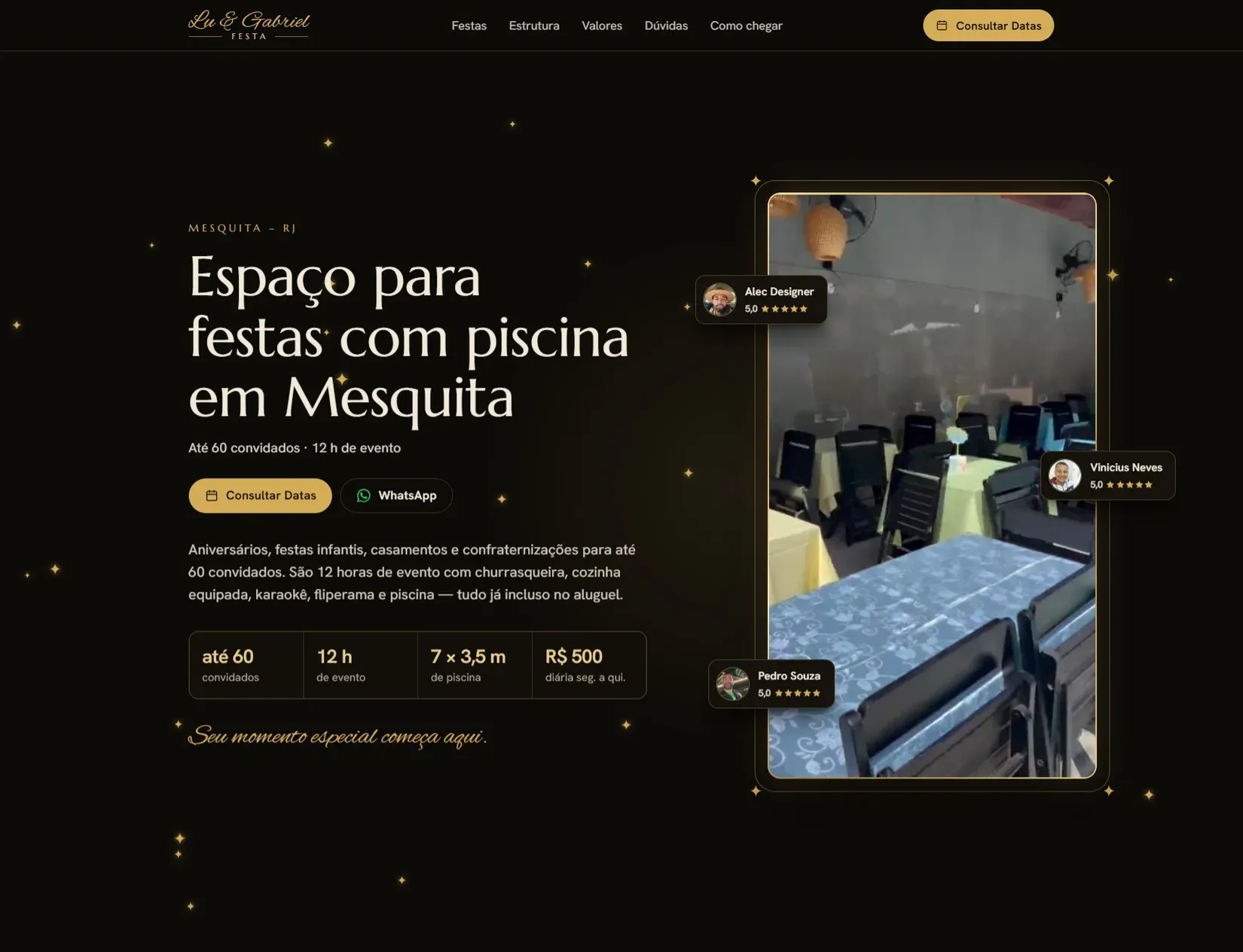 Site criado para Lu & Gabriel Festa — Espaço para festas