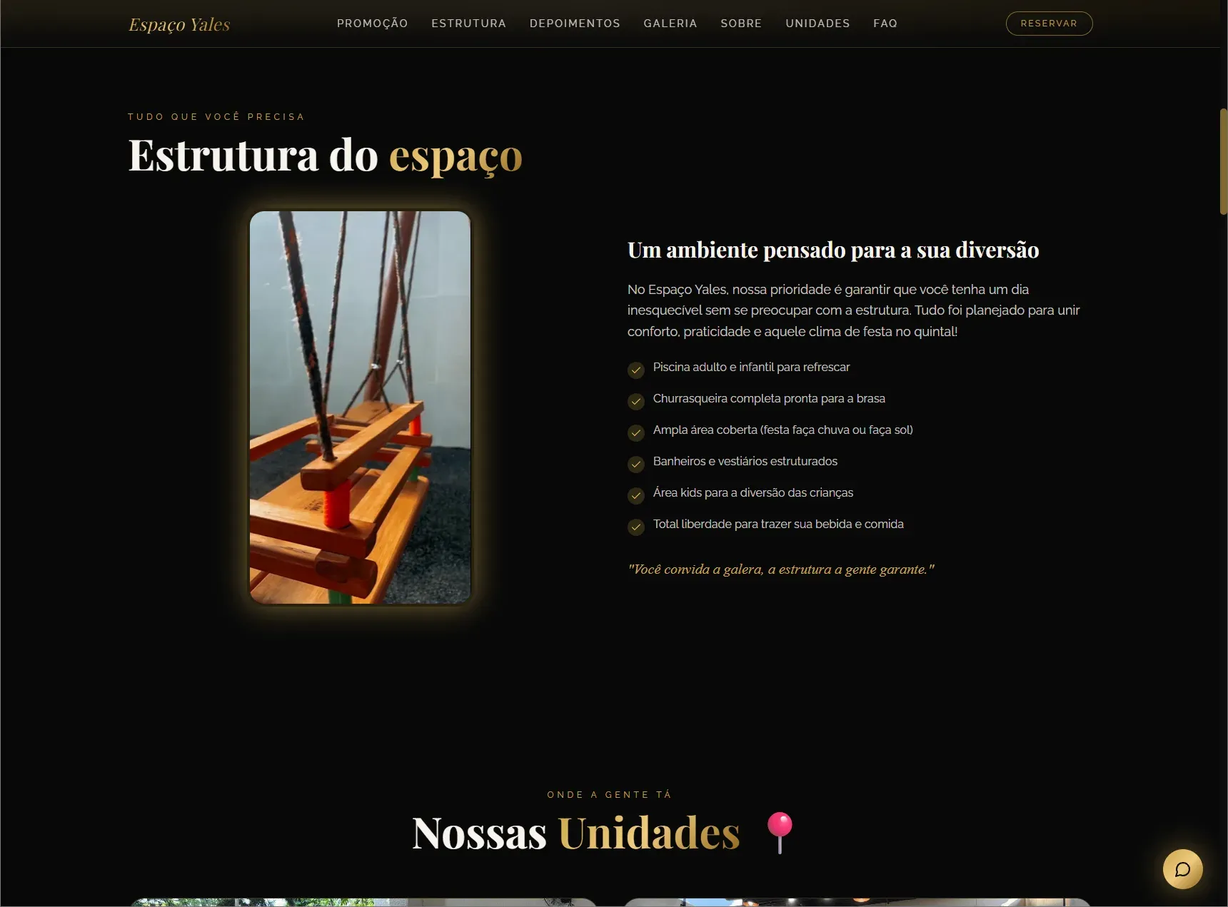 Projeto Espaço Yales — Site profissional para espaço de eventos — design elegante focado em captar reservas.